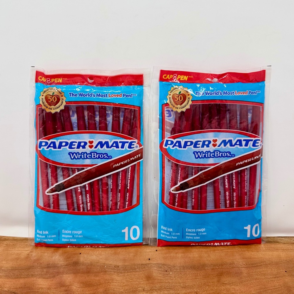 Paper Mate Write Bros Red Ink Ballpoint Pens Medium 1.0mm 20 Count 2 Packs 93234